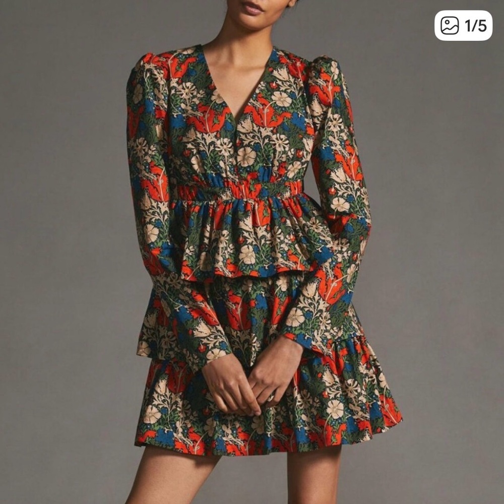 Tracy Reese Floral Long Sleeve Dress - Orange and Green